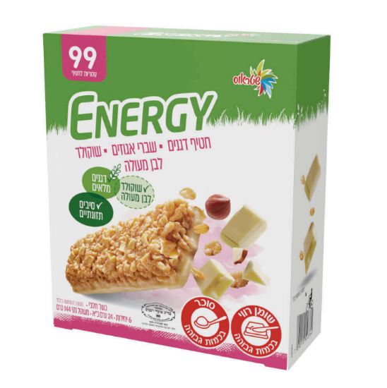 חטיף דגנים עם שברי אגוזים ושוקולד לבן אנרג'י